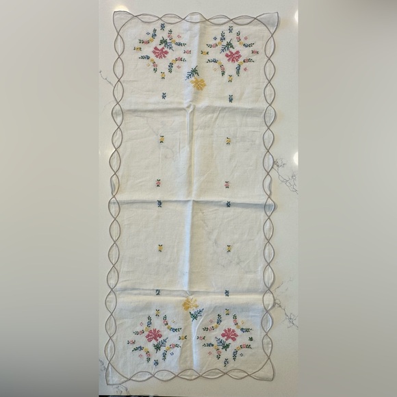 Other - Embroidered Table Runner with Floral Accents